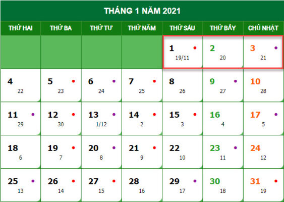 Lịch nghỉ tết dương lịch năm 2021