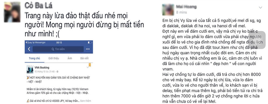 lừa đảo vé máy bay tết qua facebook