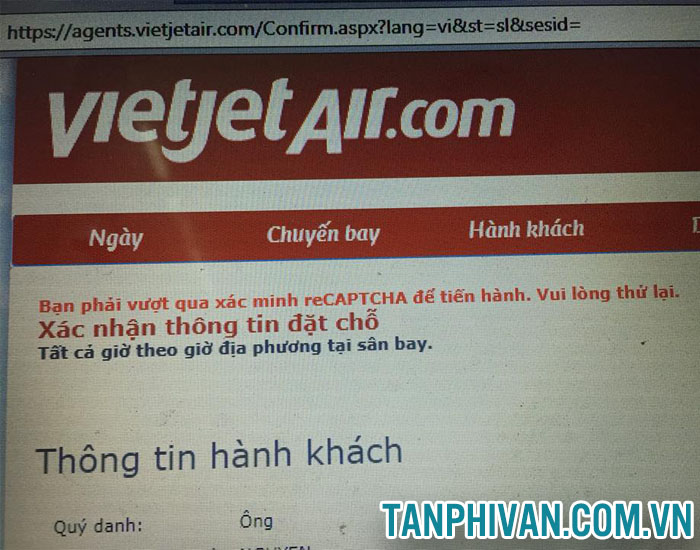 lỗi đặt chổ trên trang Vietjet